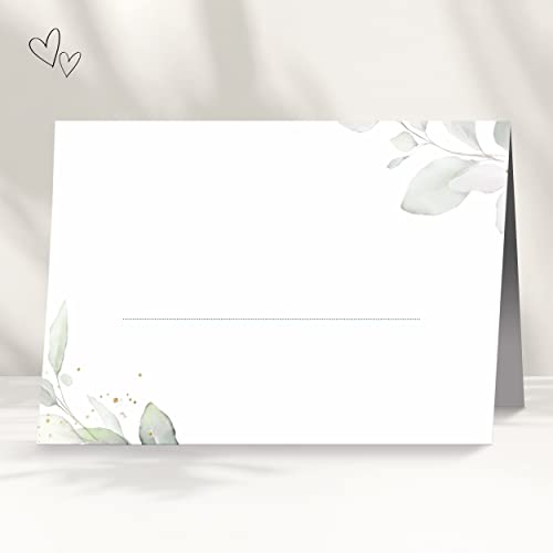 50 Tischkarten für deine Hochzeit | Eukalyptus türkis - Premium Platzkarte im Set, Sitzplatzkarte, Design Namenskarte für Gäste von white & ivory