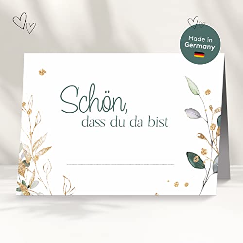 25 Tischkarten für deine Hochzeit | floral - Premium Platzkarte "schön dass du da bist" im Set, Sitzplatzkarte, Design Namenskarte für Gäste von white & ivory