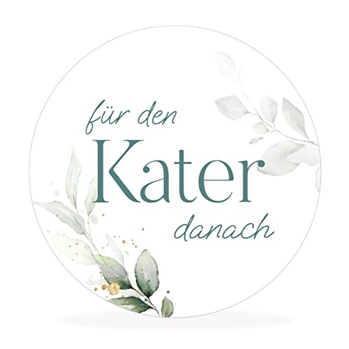 white&ivory, 10 runde Aufkleber, Sticker „für den Kater danach“ | stilvolles Design: eukalyptus, türkis | 4cm Durchmesser | selbstklebend | Gastgeschenke für Hochzeit Taufe Geburtstag von white & ivory