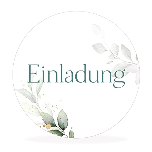 white&ivory, 50x runde Aufkleber, Sticker Einladung | stilvolles Design: eukalyptus, türkis | 4cm Durchmesser | selbstklebend | Gastgeschenke für Hochzeit Taufe Geburtstag von white & ivory