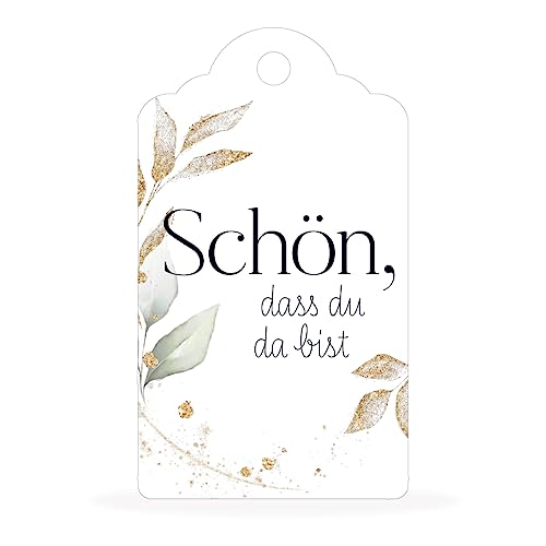 white&ivory, 50 Anhänger, Hangtags schön, dass du da bist | stilvolles Design: eukalyptus gold | 70 x 40 mm | Gastgeschenke für Hochzeit Taufe Geburtstag white&ivory, 50 Anhänger, Hangtags schön, dass du da bist | stilvolles Design: eukalyptus gold | 70 x 40 mm | Gastgeschenke für Hochzeit Taufe Geburtstag von white & ivory