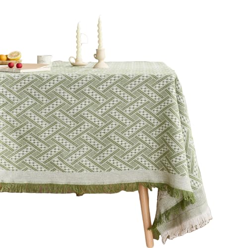 Rechteckige Jacquard-Tischdecke, 130 x 180 cm, cremefarben, rutschfest, staubdicht, abwischbar, tragbare Küchentischdecken, hitzebeständige Tischdecken für Outdoor-Küche und Garten (Grenn) von widenlise