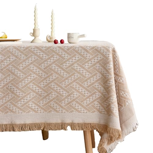 Rechteckige Jacquard-Tischdecke, 130 x 180 cm, cremefarben, rutschfest, staubdicht, abwischbar, tragbare Küchentischdecken, hitzebeständige Tischdecken für Outdoor-Küche und Garten (Khaki) von widenlise