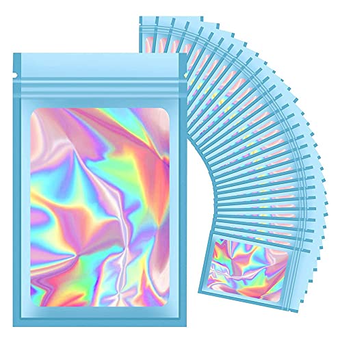 wiianoxd Wiederverschließbare holografische Beutel, geruchsdichter Mylar-Beutel mit transparentem Fenster, für Lebensmittelaufbewahrung, , Gastgeschenk, Geschäft, 100 Stück von wiianoxd