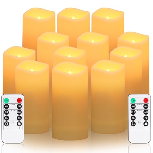 wiipara 12 LED Teelichter mit Fernbedienung, Realistische LED Kerzen Flackernd Flammenlose Kerzen Batteriebetrieben, LED Kerzen Set (10cm/12cm/15cm/17cm) für Hochzeit Halloween Weihnachten Deko von wiipara