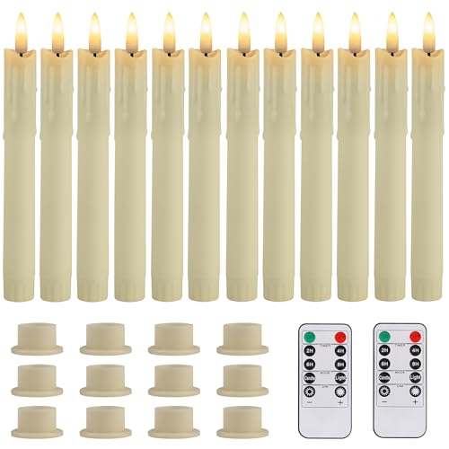 wiipara LED Stabkerzen mit Sockel, Flackernde Kerzen mit Timerfunktion, Tropfeneffekt, Weihnachtsdeko, Flammenlose LED Candles Set für Weihnachten, Hochzeiten Partys (Elfenbeinweiß, 12 Stück) von wiipara