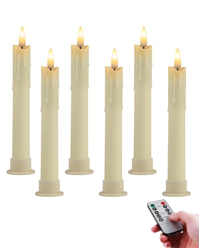 wiipara LED Stabkerzen mit Sockel, Flackernde Kerzen mit Timerfunktion, Tropfeneffekt, Weihnachtsdeko, Flammenlose LED Candles Set für Weihnachten, Hochzeiten Partys (Elfenbeinweiß, 6 Stück) von wiipara