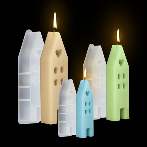 WIKIMO 3D Silikonformen gießformen für Ostern Kerzenherstellung, DIY Epoxidharz Formen Silikon mit Häusermotiven, Silikonformen Beton Gießform für Sojawachs Kerzen, Seife, Gips, Handwerk (3 Stück) von wikimo