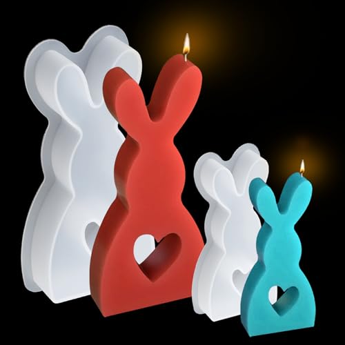 Wikimo 3D Silikonformen gießformen für Ostern Kerzenherstellung, DIY Epoxidharz Formen Silikon mit Hasenmotiv, Silikonformen Beton Gießform für Sojawachs Kerzen, Seife, Candle, Handwerk(2 Stück) von wikimo