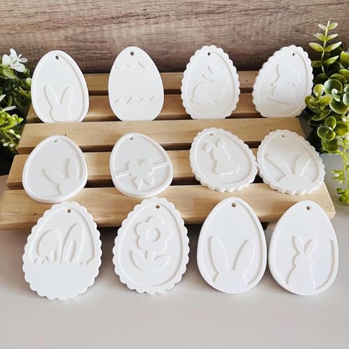 WIKIMO 12 Mulden Silikonform Ostern, Silikonformen Gießformen Ostern für Hasen, Silikonformen Gießformen Frühling, Kaninchen Anhänger Silikonform Ostern Deko von wikimo