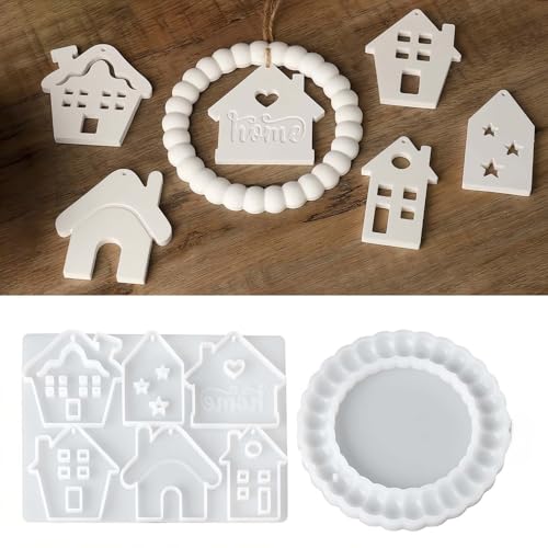 WIKIMO 2 Stück Silikonform Gießformen Häuser mit Loch, Silikonform Haus mit Round Ring Pendant Gießformen Weihnachten für Wohnungsdekoration WIKIMO 2 Stück Silikonform Gießformen Häuser mit Loch, Silikonform Haus mit Round Ring Pendant Gießformen Weihnachten für Wohnungsdekoration von wikimo