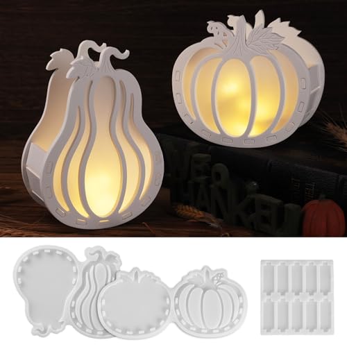 WIKIMO 3 Stück Silikonformen Gießformen Kürbis für Halloween, Gießformen Silikon für Lichter Halloween Kürbis Epoxidharz Formen von wikimo