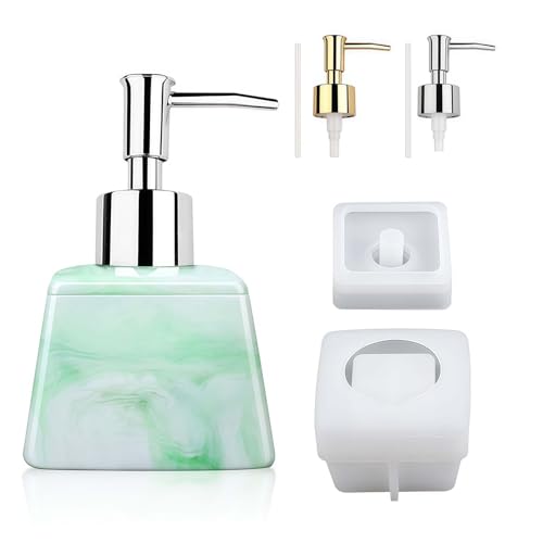WIKIMO 4 Pcs Silikon Epoxidharz Formen für Seifenspender, Leicht zu Lösen Silikonformen Gießformen Flasche Mit Pumpe und Strohhalm, Silikonform Gießform Set für DIY Badezimmer (Quadrat) von wikimo