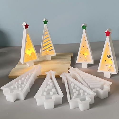 WIKIMO 4 Stück Silikonformen Gießformen Weihnachten, 6 x 14 cm Gießformen Silikon für Weihnachtsbaum Teelichthalter Kerzenformen von wikimo