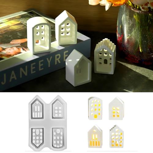 WIKIMO 4PCS Mini Silikonform Haus, Silikonformen Gießformen Weihnachten für Häuser, Kerzen, Epoxidharz, Gießform Häuser Gips Formen zum Gießen WIKIMO 4PCS Mini Silikonform Haus, Silikonformen Gießformen Weihnachten für Häuser, Kerzen, Epoxidharz, Gießform Häuser Gips Formen zum Gießen von wikimo