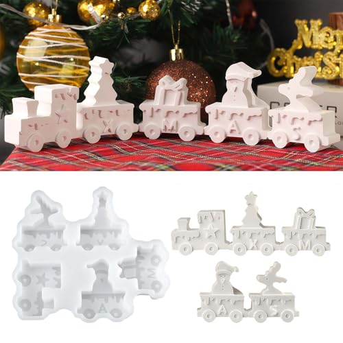 WIKIMO 5 Stück Silikonform Gießformen Weihnachten für Zug, Elche, Weihnachtsmann-Elemente Gipsformen zum Gießen für Gips, Epoxidharz von wikimo