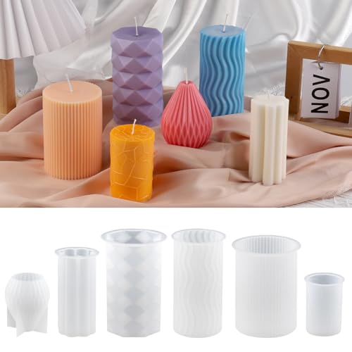 WIKIMO 6 Stück Silikonform Kerzen, 3D Kerzen Selber Machen Set-Gießen Formen, Kerzenformen Zum Gießen, DIY Kerzenform Silikon Runde von wikimo