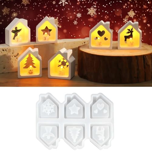 WIKIMO 6x Mini Haus Silikonform Gießformen Weihnachten, Silikonform Haus für Kerzenhalter, Kleine Lichterkette aufstellen, 3D Häuser Gipsformen zum Gießen WIKIMO 6x Mini Haus Silikonform Gießformen Weihnachten, Silikonform Haus für Kerzenhalter, Kleine Lichterkette aufstellen, 3D Häuser Gipsformen zum Gießen von wikimo