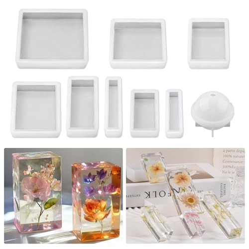 WIKIMO 9 Stück Quadratische Silikonformen gießformen, DIY Epoxidharz Silikonformen für Schmuck, Silikongießformen für Harzschmuck, Seife, getrocknete Blätter und Blumen, Insektenspezimen von wikimo