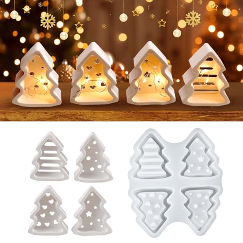 WIKIMO Mini-Weihnachtsbaum Silikonformen Gießformen Geeignet für Teelicht und Kleine Glühbirne, 4 Stück Silikonform Weihnachten für Kleiner Weihnachtsbaum Kerzenhalter von wikimo