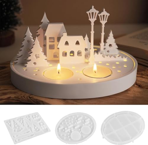 WIKIMO Silikonformen Gießformen Weihnachten Häuser, 3 Stück Silikonform Haus für Kerzenhalter, Baum Gussformen für Gips Epoxidharz Formen von wikimo