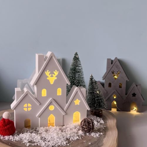 WIKIMO Silikonformen Gießformen Weihnachten für Haus, Gießformen Silikon Häuser mit Elchmotiv, Burg Gips zum Gießen von wikimo