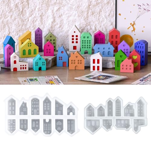 WIKIMO Silikonformen Gießformen Weihnachten für Haus Gießformen Silikonform Kerzenhalter Häuser Gips zum Gießen (2pcs-Mini haus) von wikimo