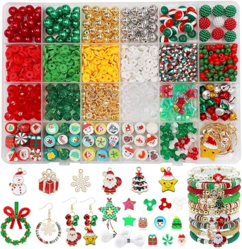 WIKIMO Weihnachten Perlen für Armbänder, 24 Felder Armbänder Selber Machen für Weihnachten DIY Bracelet Making Kit, Partys, Feiertage(Modell 2) von wikimo