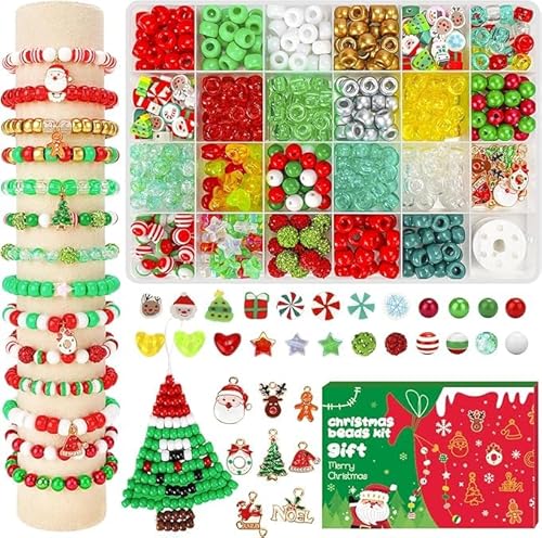 WIKIMO Weihnachten Perlen für Armbänder, 24 Felder Armbänder Selber Machen für Weihnachten DIY Bracelet Making Kit, Partys, Feiertage(Modell 3) von wikimo