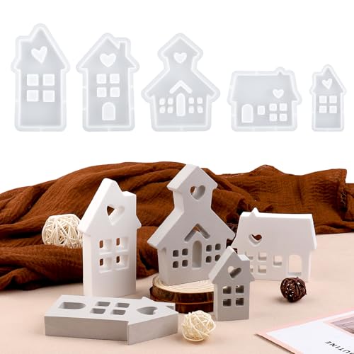 Wikimo 5 Stück Silikonformen Gießformen Häuser Kerzen, Silikonform Weihnachten zum Haus mit Fenster für Sojawachs Kerzen, Seife, Gips, Handwerk Wikimo 5 Stück Silikonformen Gießformen Häuser Kerzen, Silikonform Weihnachten zum Haus mit Fenster für Sojawachs Kerzen, Seife, Gips, Handwerk von wikimo