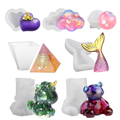 Wikimo 7 Stück Silikonformen Gießformen für 3D Tierharz Resin Epoxidharz Formen Set, Silikonform Gießform für Bär, Einhorn, Herz, Wolke, Katzenpfote Für Die Herstellung Von Dekoration Silicone Mold von wikimo
