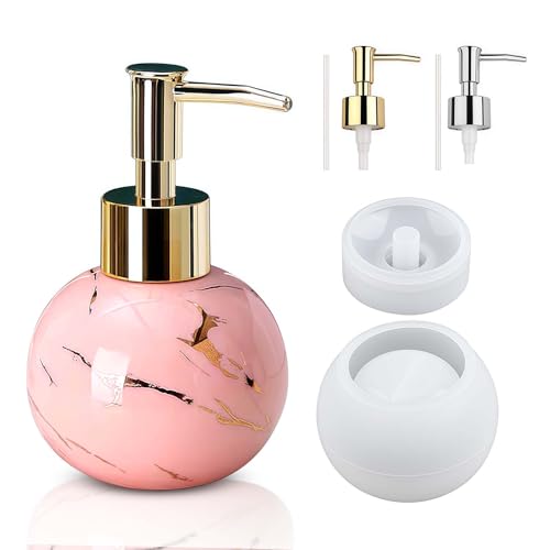 wikimo 4 Pcs Silikon Epoxidharz Formen für Seifenspender, Leicht zu Lösen Silikonformen Gießformen Flasche Mit Pumpe und Strohhalm, Silikonform Gießform Set für DIY Badezimmer (Runde) von wikimo