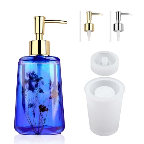 WIKIMO 4 Pcs Silikon Epoxidharz Formen für Seifenspender, Leicht zu Lösen Silikonformen Gießformen Flasche Mit Pumpe und Strohhalm, Silikonform Gießform Set für DIY Badezimmer (Zylinderform) von wikimo