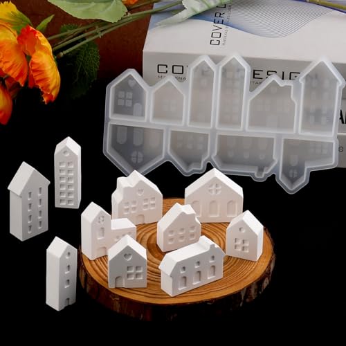 WIKIMO Silikonform Weihnachten mit 10 Verschiedene Mini Gießform Häuser Kerzenformen zum Gießen, Silikonformen Gieß für Mini Haus Geeignet für Epoxidharz, Gips, Kerze WIKIMO Silikonform Weihnachten mit 10 Verschiedene Mini Gießform Häuser Kerzenformen zum Gießen, Silikonformen Gieß für Mini Haus Geeignet für Epoxidharz, Gips, Kerze von wikimo