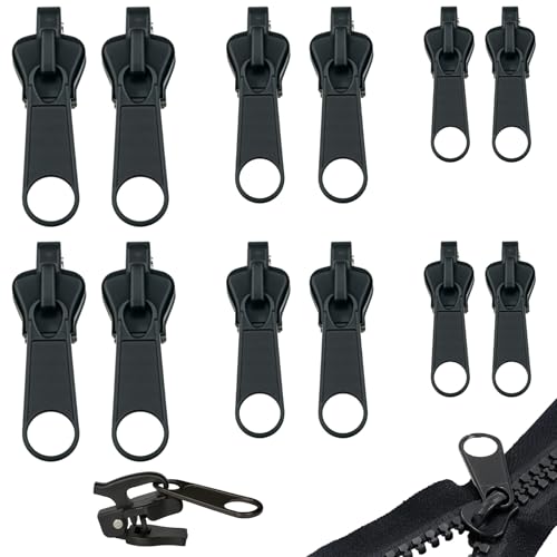 wilcractk Reißverschluss Zipper, 12 Stück Reisverschluss Reparatur Set, Abnehmbare Zipper Repair Kit, Universal Reißverschluss Schieber ReißVerschluss, 3 Größen(Klein/Mittel/Groß) für Kleidung, Gepäck von wilcractk