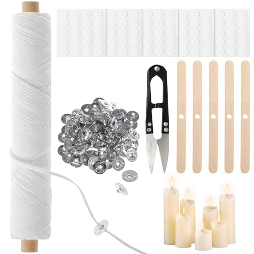 61m Kerzendocht, Kerzendochte für Kerzen Dochte für Kerzen mit 100 Stück Dochtaufkleber und Metallbasis, 5 Dochthalter, Kerzendocht Dick Rolle Candle Wick für Weihnachten Kerzen Hochzeit DIY Duftkerz 61m Kerzendocht, Kerzendochte für Kerzen Dochte für Kerzen mit 100 Stück Dochtaufkleber und Metallbasis, 5 Dochthalter, Kerzendocht Dick Rolle Candle Wick für Weihnachten Kerzen Hochzeit DIY Duftkerz von winbest