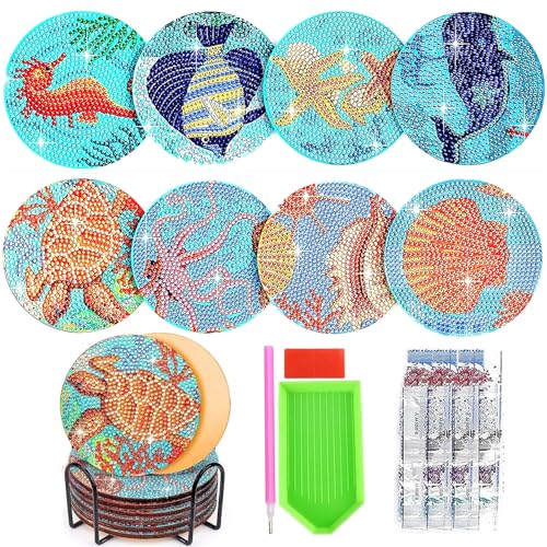 winbest 8 Stück Diamond Painting Untersetzer,DIY Diamond Painting Mandala mit Halter, Diamant-Malsets fur Tassen Kerzen Dekoratio Gläser Weingläser Vasen von winbest