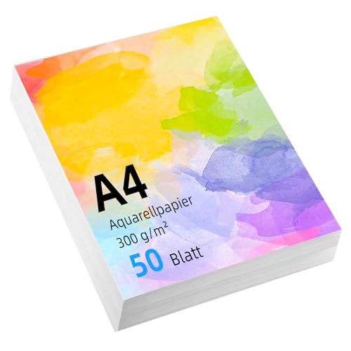 Aquarellpapier A4 300g 50 Blatt Aquarellblock A4 Aquarell Papier Wasserfarben Watercolor Paper für Aquarell Gouache Acryl Zeichnen Kunstwerke DIY Studenten (21x29,7 cm) von winbest