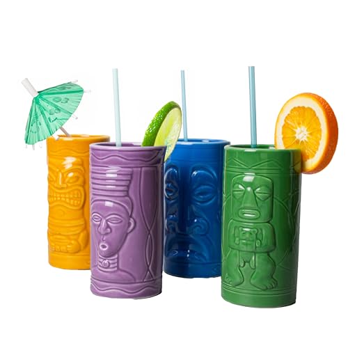 #winning Set mit 4 großen, bunten, schweren Keramik-Tiki-Partybechern, 355 ml #winning Set mit 4 großen, bunten, schweren Keramik-Tiki-Partybechern, 355 ml von #winning
