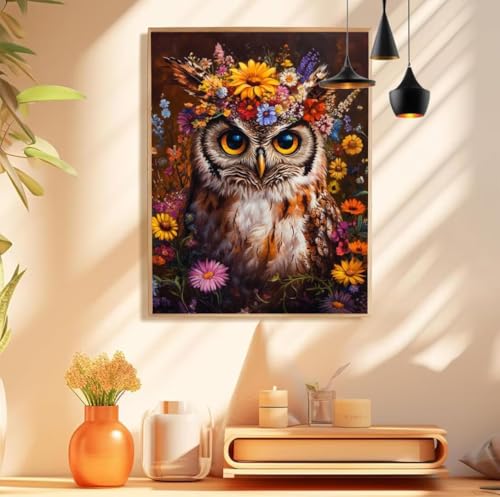 Eule Malen Nach Zahlen Erwachsene Blume Malen Nach Zahlen XXL 90x60cm Paint by Numbers Adult DIY Handgemalt Knitterfreie Leinwand Ölgemälde Set für Deko Schlafzimmer, Geschenke für Männer,Model 309 von wionheng