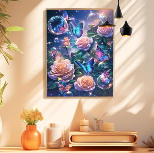 Malen Nach Zahlen Blume Muster, Schmetterling Malen Nach Zahlen Erwachsene Groß 100x80cm, Handgemalt Leinwand Ölgemälde Acrylfarben Kit, Paint by Numbers für Wanddeko Wohnzimmer, Ohne Rahmen,Model 329 von wionheng