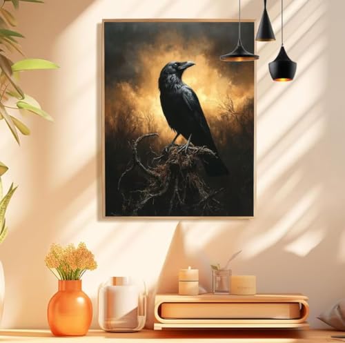 Malen Nach Zahlen Erwachsene KräHe Paint by Numbers Schwarz Malen Nach Zahlen Groß 20x30cm Ohne Rahmen, Ölgemälde Set mit 3 Pinsel und Acrylfarben für Deko Aesthetic, Geschenke für Frauen,Model 424 von wionheng