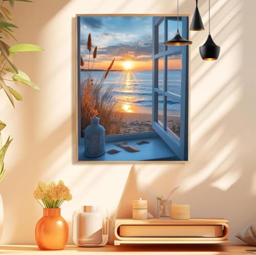 Malen Nach Zahlen Erwachsene Strand Paint by Numbers Fensterbank Malen Nach Zahlen Groß 40x50cm Ohne Rahmen, Ölgemälde Set mit 3 Pinsel und Acrylfarben für Zimmer Deko, Geschenke für Frauen,Model 205 Malen Nach Zahlen Erwachsene Strand Paint by Numbers Fensterbank Malen Nach Zahlen Groß 40x50cm Ohne Rahmen, Ölgemälde Set mit 3 Pinsel und Acrylfarben für Zimmer Deko, Geschenke für Frauen,Model 205 von wionheng