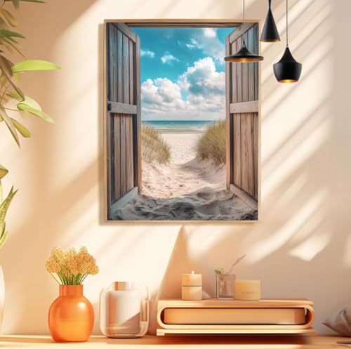 Malen Nach Zahlen Erwachsene Strand Paint by Numbers TüR Malen Nach Zahlen Groß 20x30cm Ohne Rahmen, DIY Ölgemälde Set mit 3 Pinsel und Acrylfarben für Deko Aesthetic, Geschenke für Frauen,Model 295 von wionheng