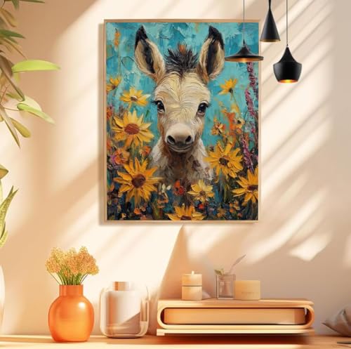 Malen Nach Zahlen Esel Muster, Sonnenblume Malen Nach Zahlen Erwachsene Klein 10x20cm, DIY Handgemalt Leinwand Ölgemälde Acrylfarben Kit, Paint by Numbers für Wanddeko Wohnzimmer, Ohne Rahmen,Model 35 von wionheng