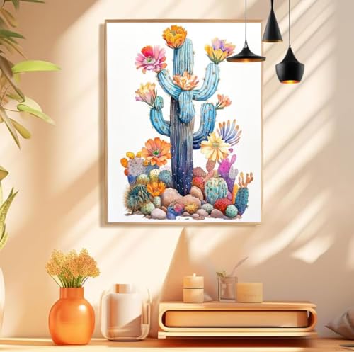 Malen Nach Zahlen Kaktus Muster, Blume Malen Nach Zahlen Erwachsene Groß 150x200cm, DIY Handgemalt Leinwand Ölgemälde Acrylfarben Kit, Paint by Numbers für Wanddeko Wohnzimmer, Ohne Rahmen,Model 326 von wionheng