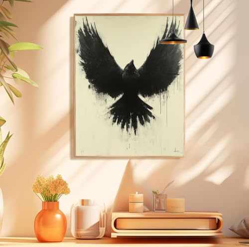 Malen Nach Zahlen KräHe Muster Design, Kunst Malen Nach Zahlen Erwachsene Klein 50x70cm, Handgemalt Leinwand Ölgemälde Acrylfarben Kit, Paint by Numbers für Wanddeko Wohnzimmer, Ohne Rahmen,Model 197 von wionheng