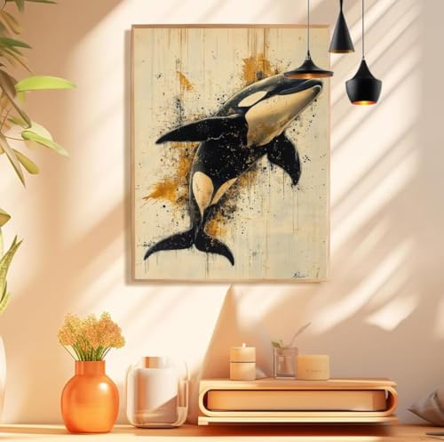 Malen Nach Zahlen Wal Muster Design, Kunst Malen Nach Zahlen Erwachsene Klein 50x70cm, Handgemalt Leinwand Ölgemälde Acrylfarben Kit, Paint by Numbers für Wanddeko Wohnzimmer, Ohne Rahmen,Model 206 von wionheng