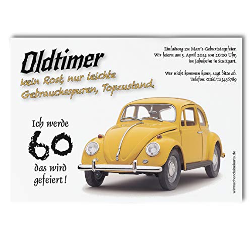 10x Einladungskarten zum Geburtstag Oldtimer Herbie - witzige Einladungskarten zum Geburtstag - Alter Käfer Einladungen zum Geburtstag 30er 40er 50er 60er 70er - Deine Einladung zum Geburtstag von wirmachendeinekarte.de