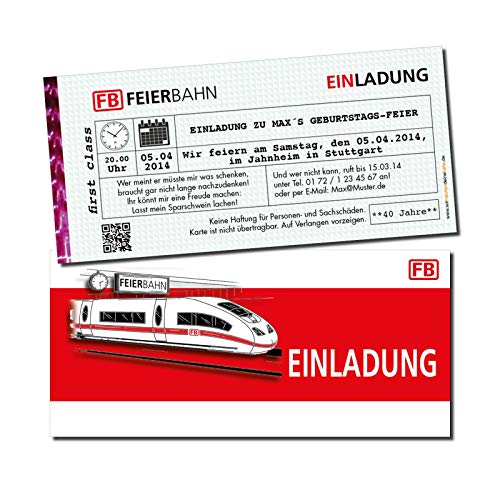 Einladung Einladungskarte Geburtstag (20 Stück) Feierbahn individuell von wirmachendeinekarte.de